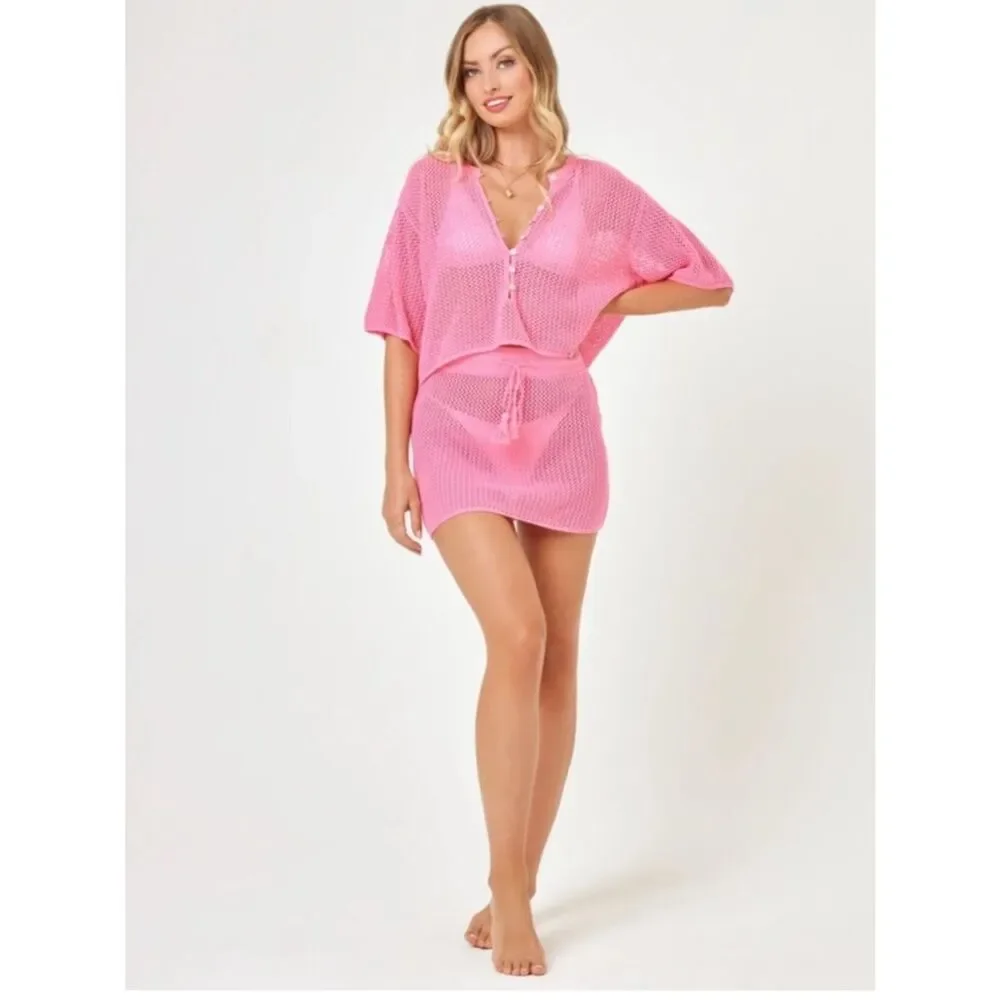 $99 l*space Coast is clear pink crochet beach coverup top NWT XL - Picture 2 of 14